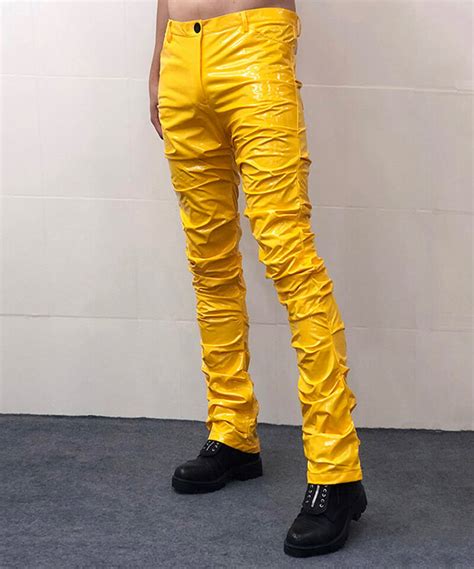 Get Stylish with Mens Leather Stacked Pants - Shop Now!